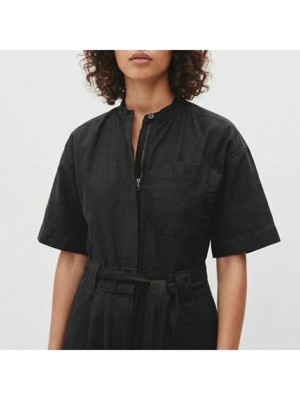 NWT Everlane The Fatigue Short-Sleeve Jumpsuit in Black Belted Cotton Utility 6